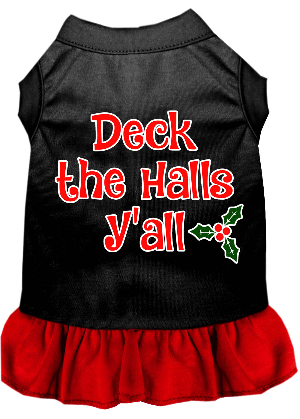 Deck the Halls Y'all Screen Print Dog Dress Black with Red XXXL